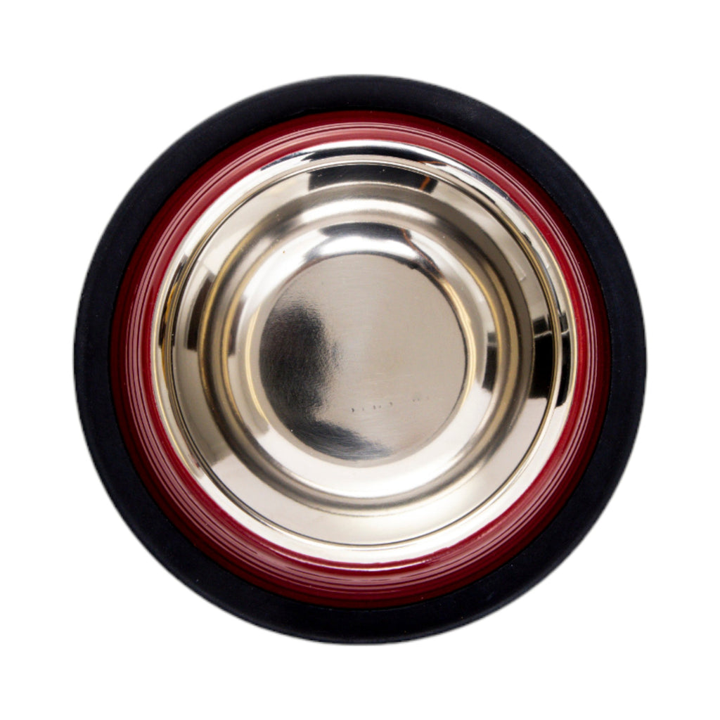 Ribbed No Tip Non Skid Colored Stainless Steel Bowl - Merlot Red-0