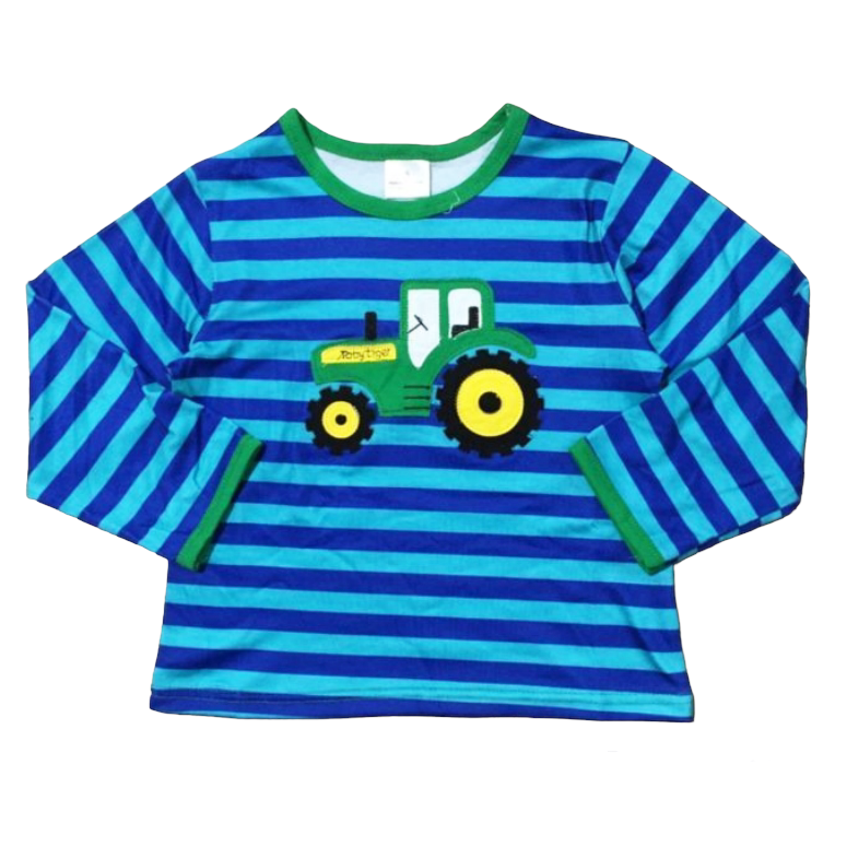 Toddler & Big Boys Blue Stripe Long Sleeve Tractor T-Shirt-0